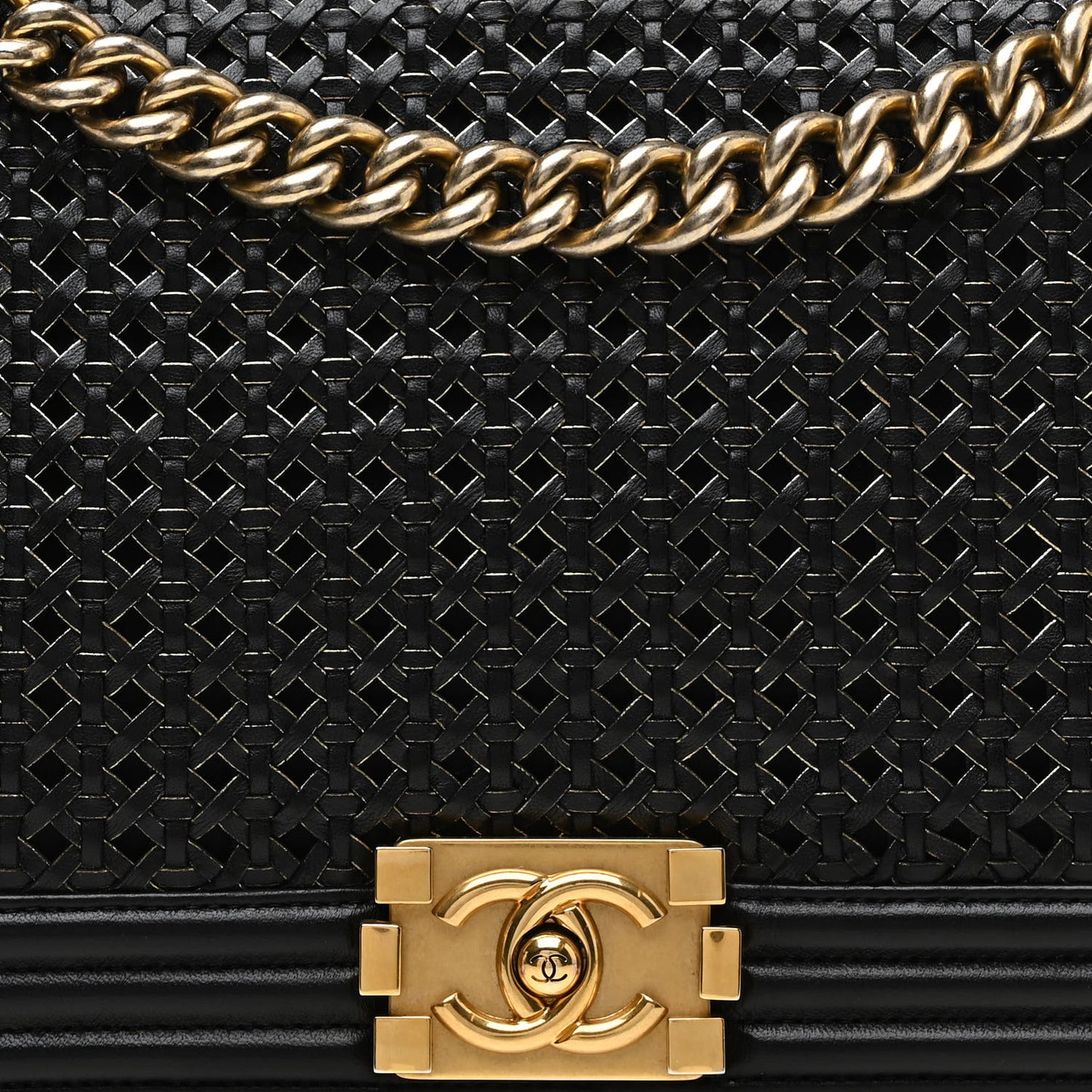 Braided Sheepskin New Medium Boy Flap Black Gold