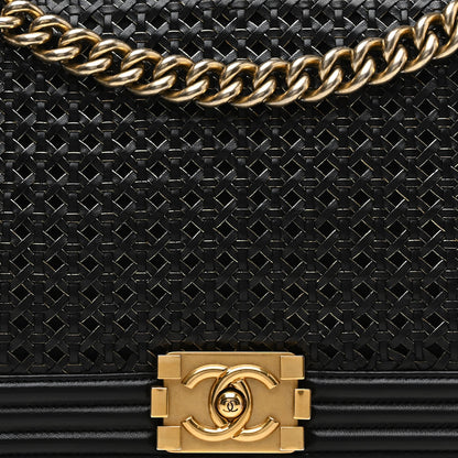 Chanel Braided Sheepskin New Medium Boy Flap Black Gold 8 of 17