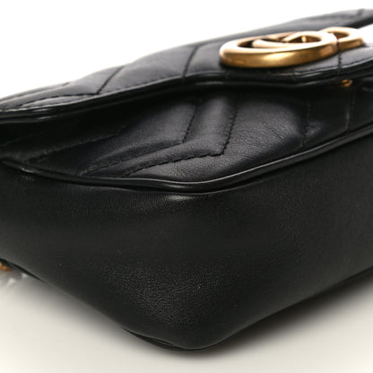 Gucci Calfskin Matelasse Super Mini GG Marmont Shoulder Bag Black 9 of 17