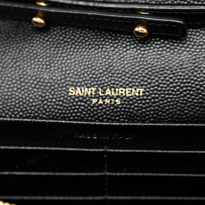 Saint Laurent Grain De Poudre Matelasse Chevron Monogram Chain Wallet Black 7 of 10