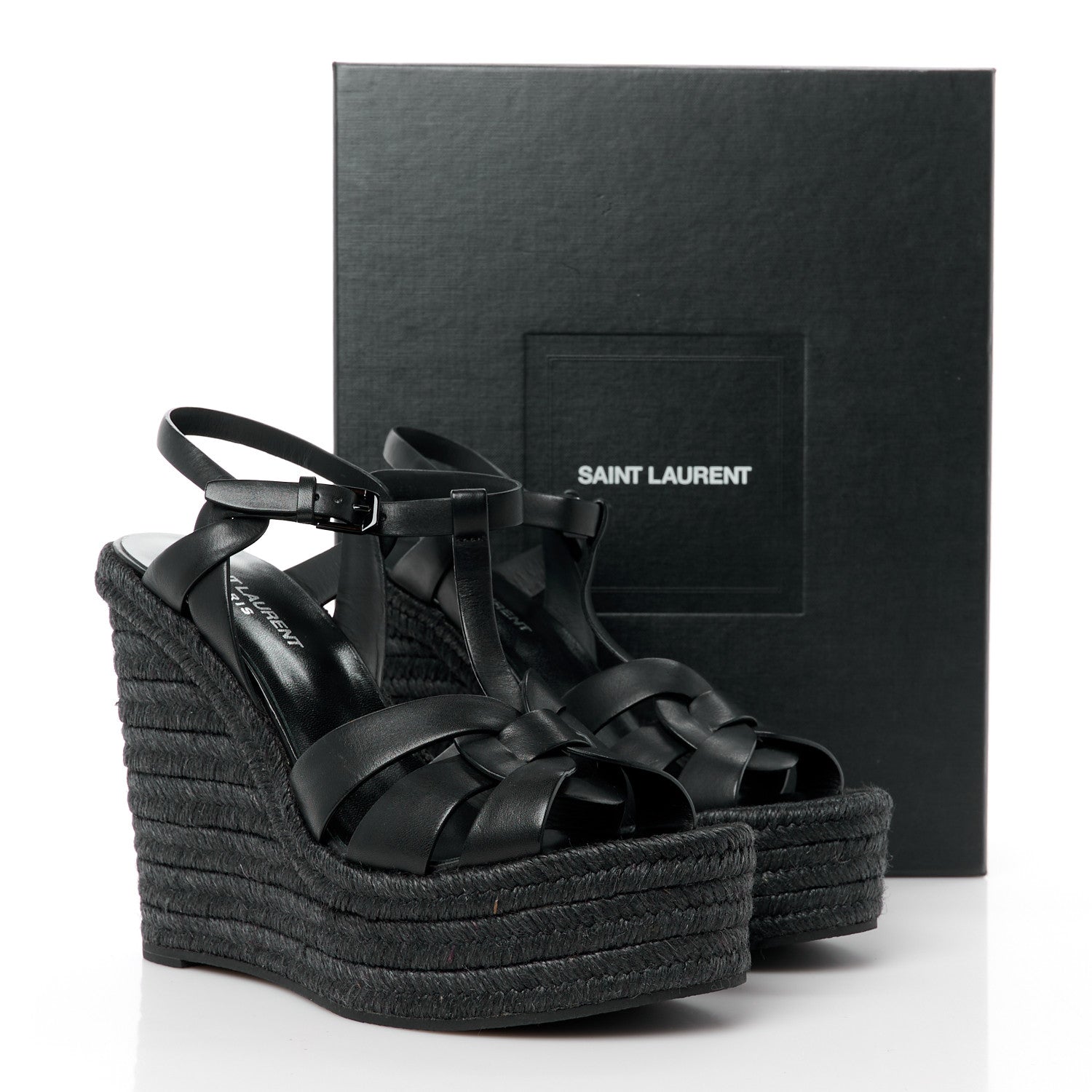Saint Laurent Calfskin Tribute 95 Platform Espadrille Wedge Sandals 39 Black 8 of 8