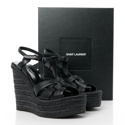 Saint Laurent Calfskin Tribute 95 Platform Espadrille Wedge Sandals 39 Black 8 of 8