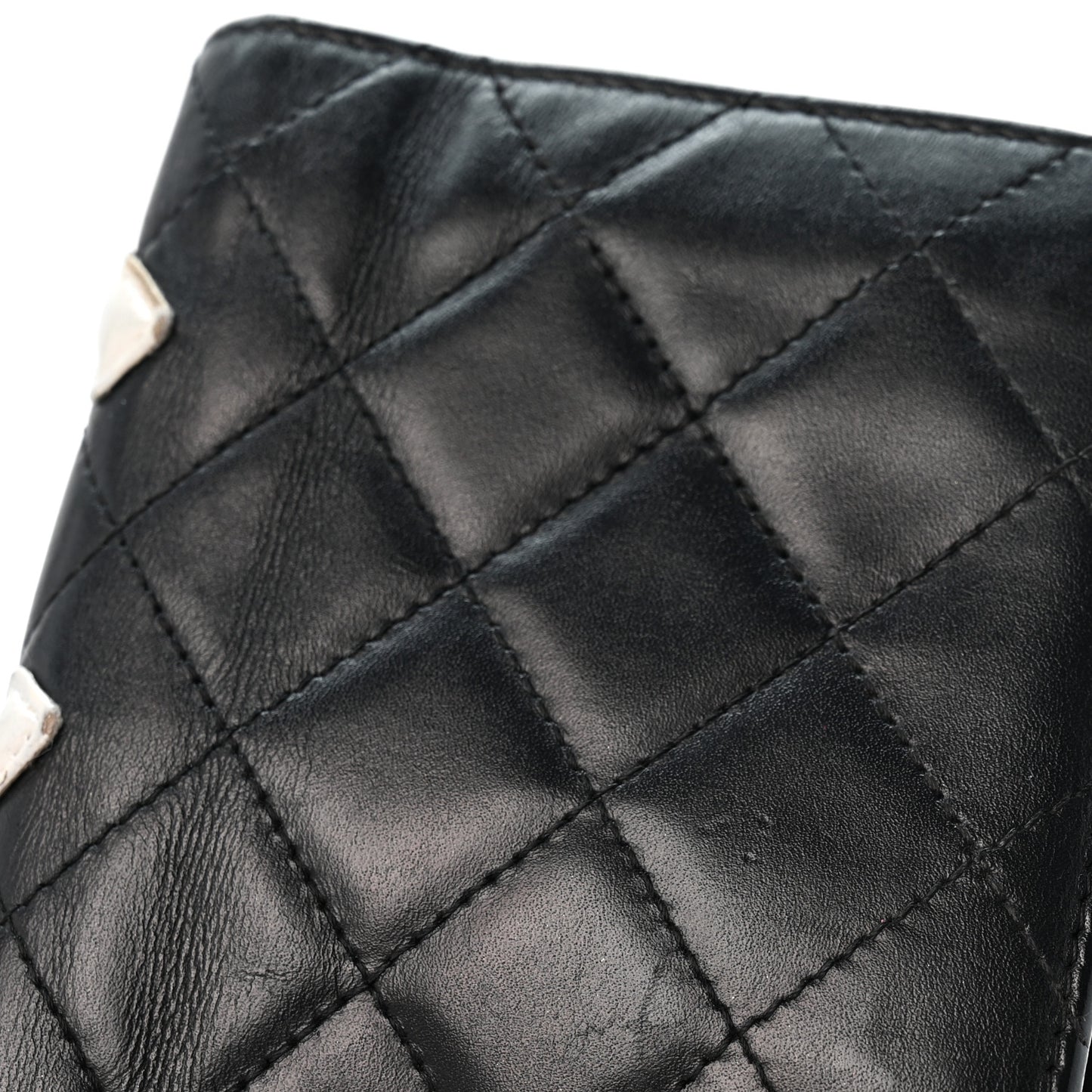 Calfskin Quilted Cambon Yen Wallet Black White