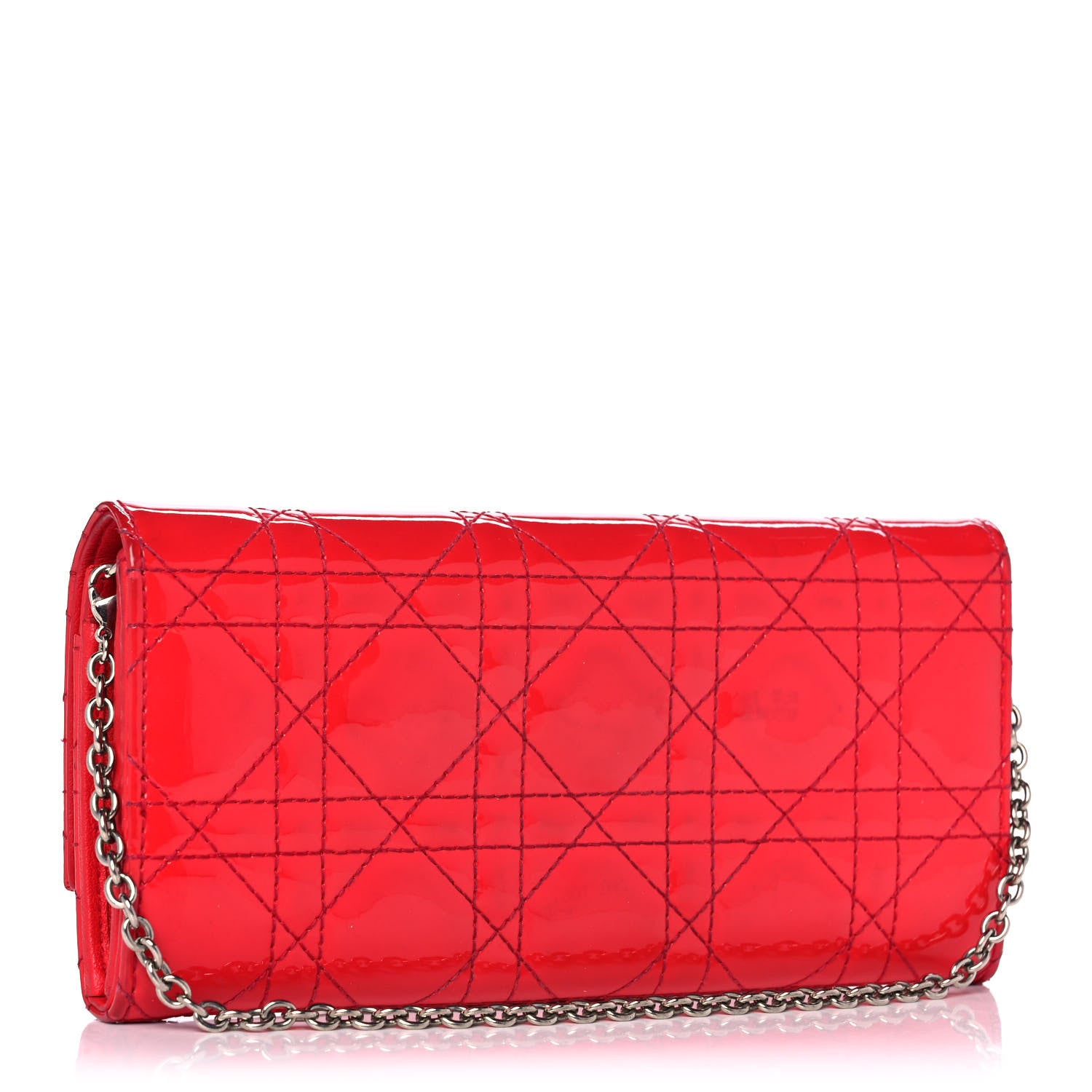 Christian Dior Patent Cannage Rendez-vous Chain Wallet Red 2 of 14