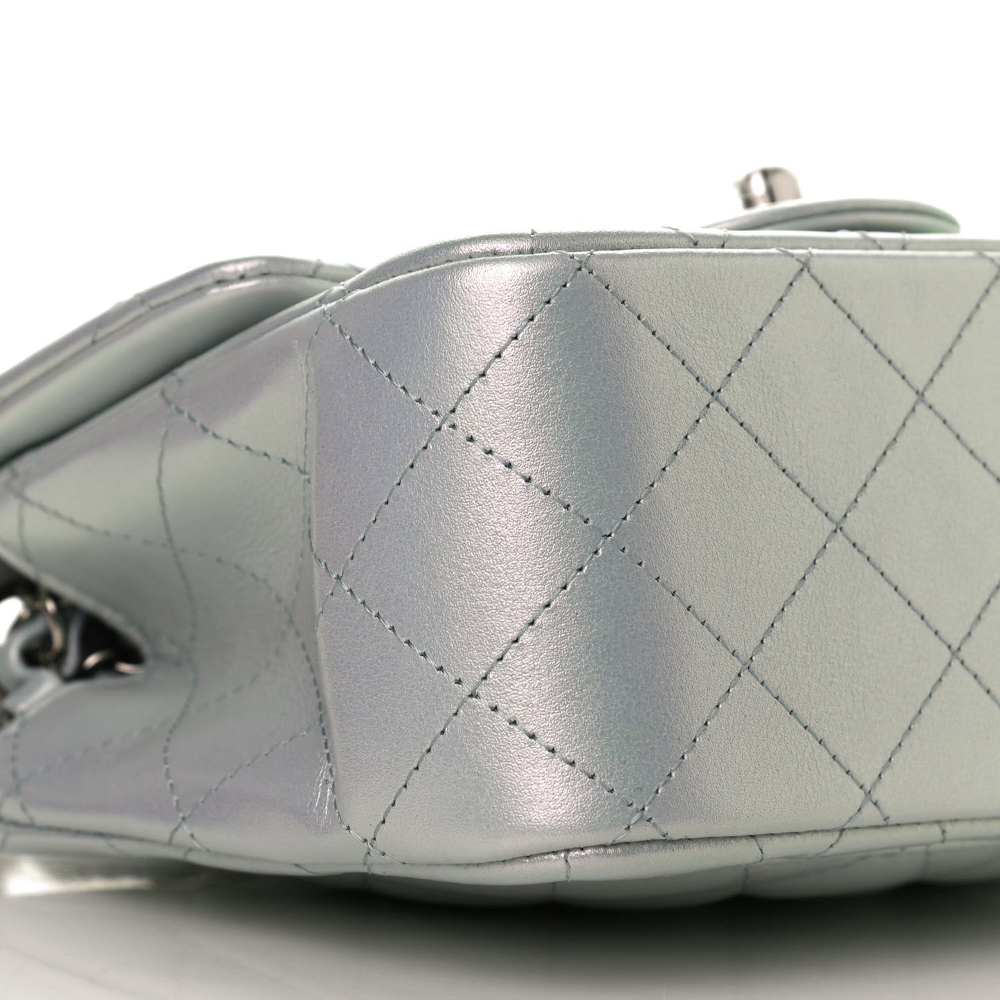 Iridescent Lambskin Quilted Mini Square Flap Light Blue