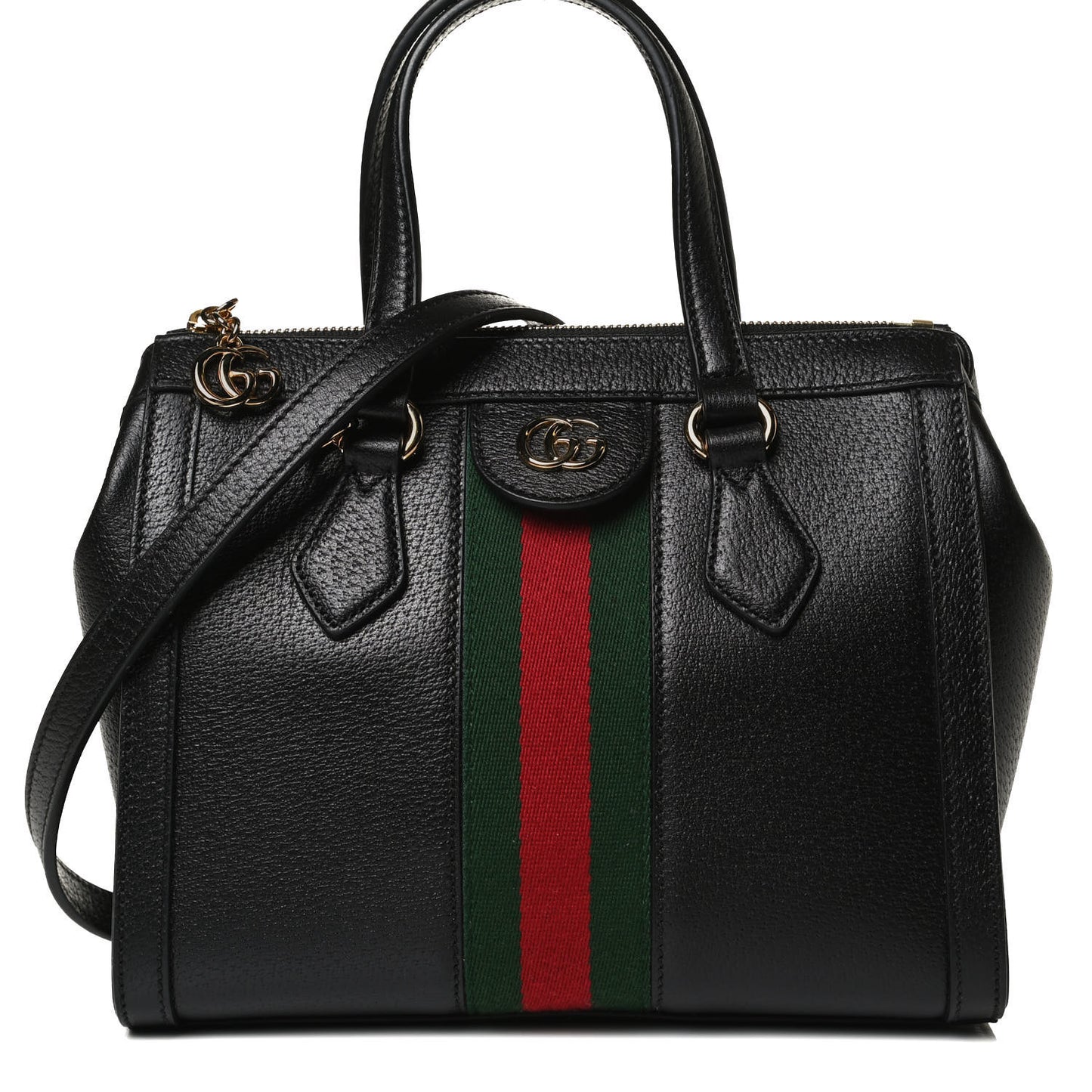 Textured Calfskin Web Small Ophidia Tote Bag Black