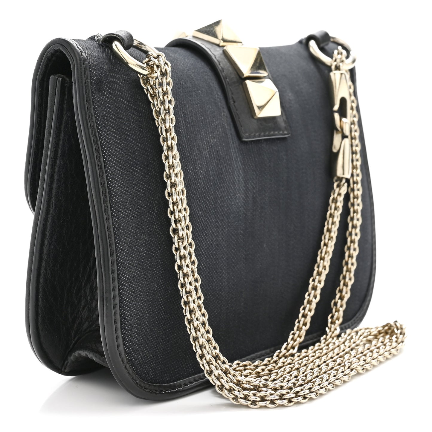 Denim Small Glam Lock Rockstud Flap Deep Denim