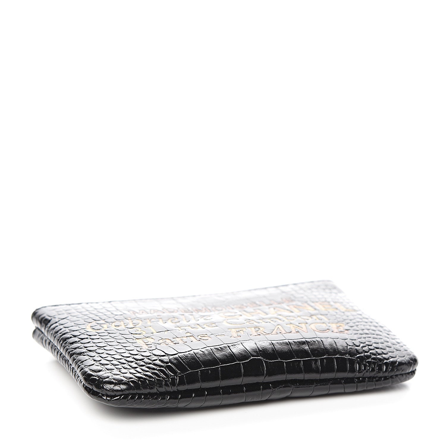 Chanel Calfskin Crocodile Embossed Cocodile Cosmetic Case Black Gold 3 of 7