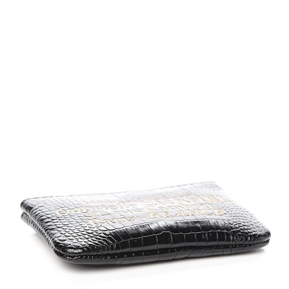 Chanel Calfskin Crocodile Embossed Cocodile Cosmetic Case Black Gold 3 of 7