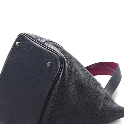 Hermes Taurillon Clemence Swift Eclat Picotin Lock 22 MM Bleu Nuit Rose Pourpre 10 of 12