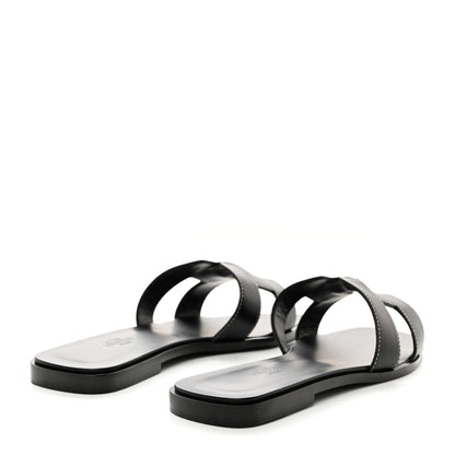 Hermes Box Calfskin Oran Sandals 39.5 Black 4 of 9