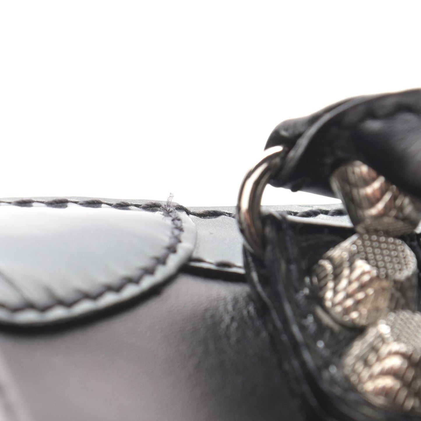 Smooth Calfskin Metallic Patent Giant 12 Silver Hardware Mini City Black Gris
