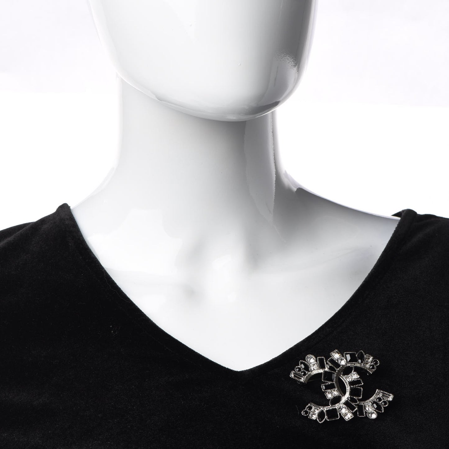 Baguette Crystal CC Brooch Silver Black