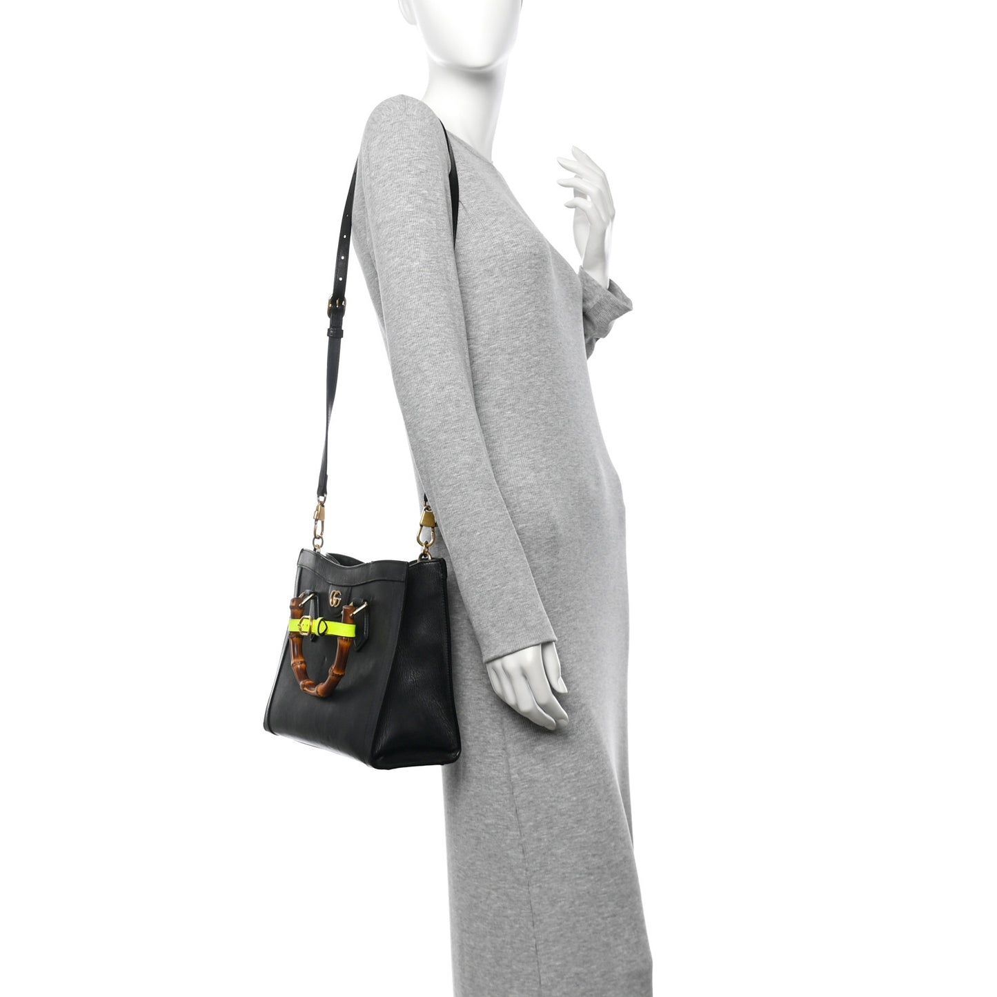 Calfskin Small Diana Tote Bag Black Yellow Fluo