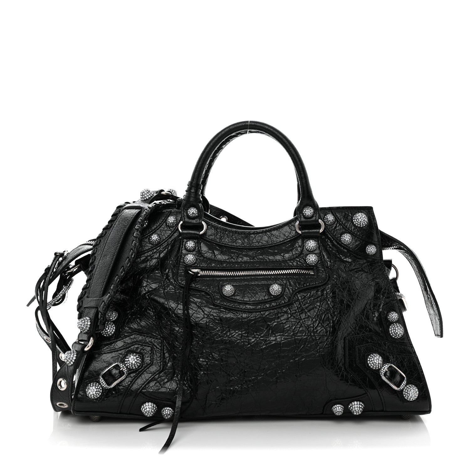 Balenciaga Agneau Arena Crystal Neo Cagole City Handbag Black 3 of 11