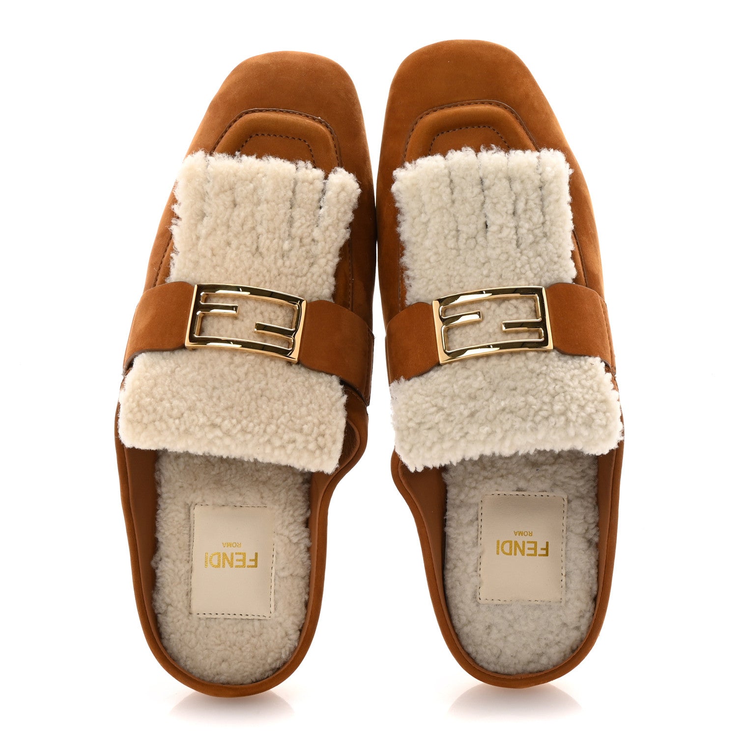 Fendi Suede Shearling Baguette Mules 38 Caramello Latte 2 of 10