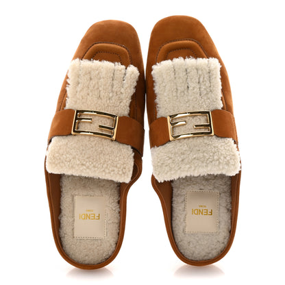 Fendi Suede Shearling Baguette Mules 38 Caramello Latte 2 of 10