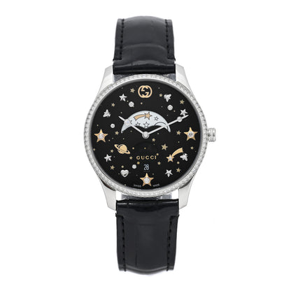 Gucci Stainless Steel Alligator Diamond Bezel 36mm G-Timeless Moonphase Star Planet Quartz Watch Black 1 of 5