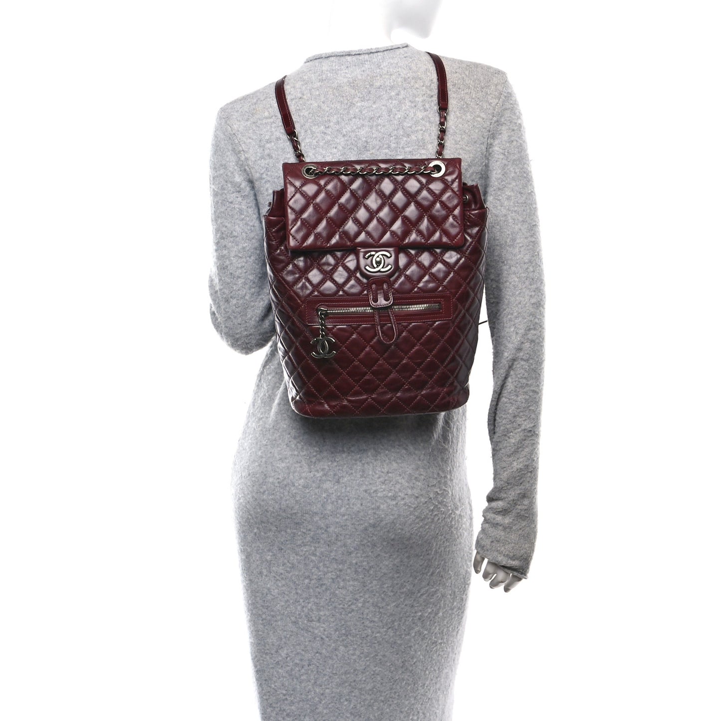 Glazed Calfskin Quilted Large Salzburg Backpack Burgundy
