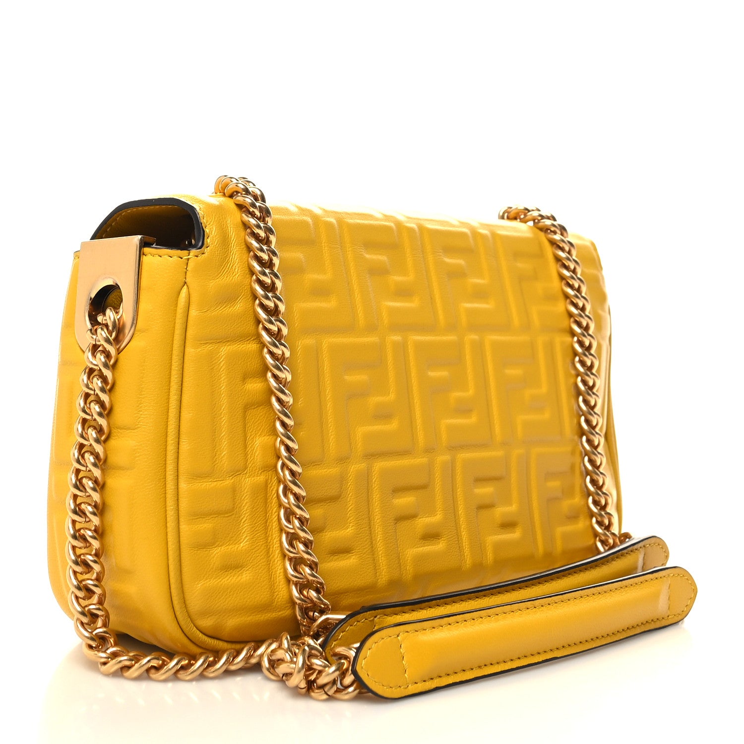 Fendi Nappa Small FF Embossed Midi Chain Baguette Mimosa 3 of 10