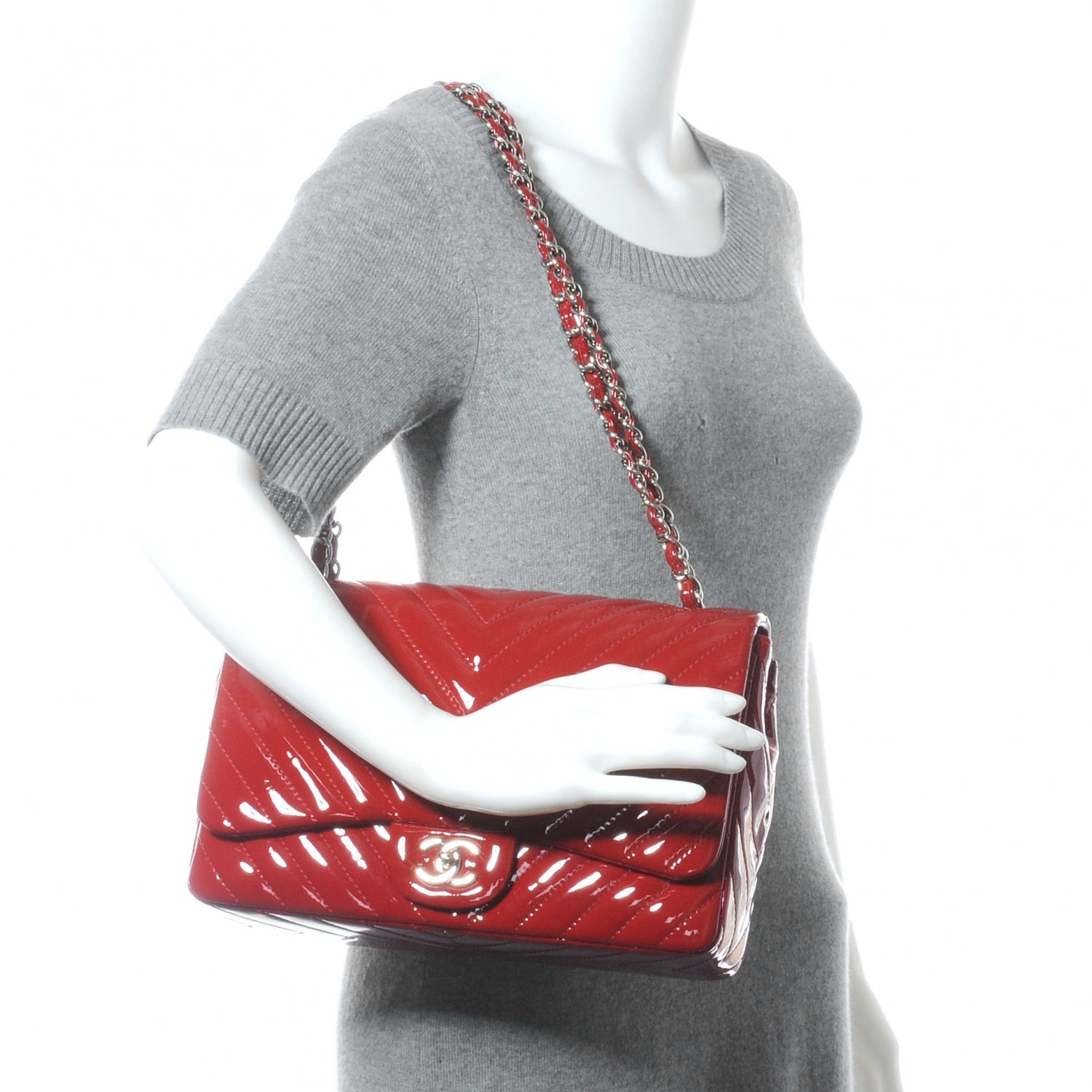 Chanel Patent Chevron Jumbo Single Flap Red 2 of 8