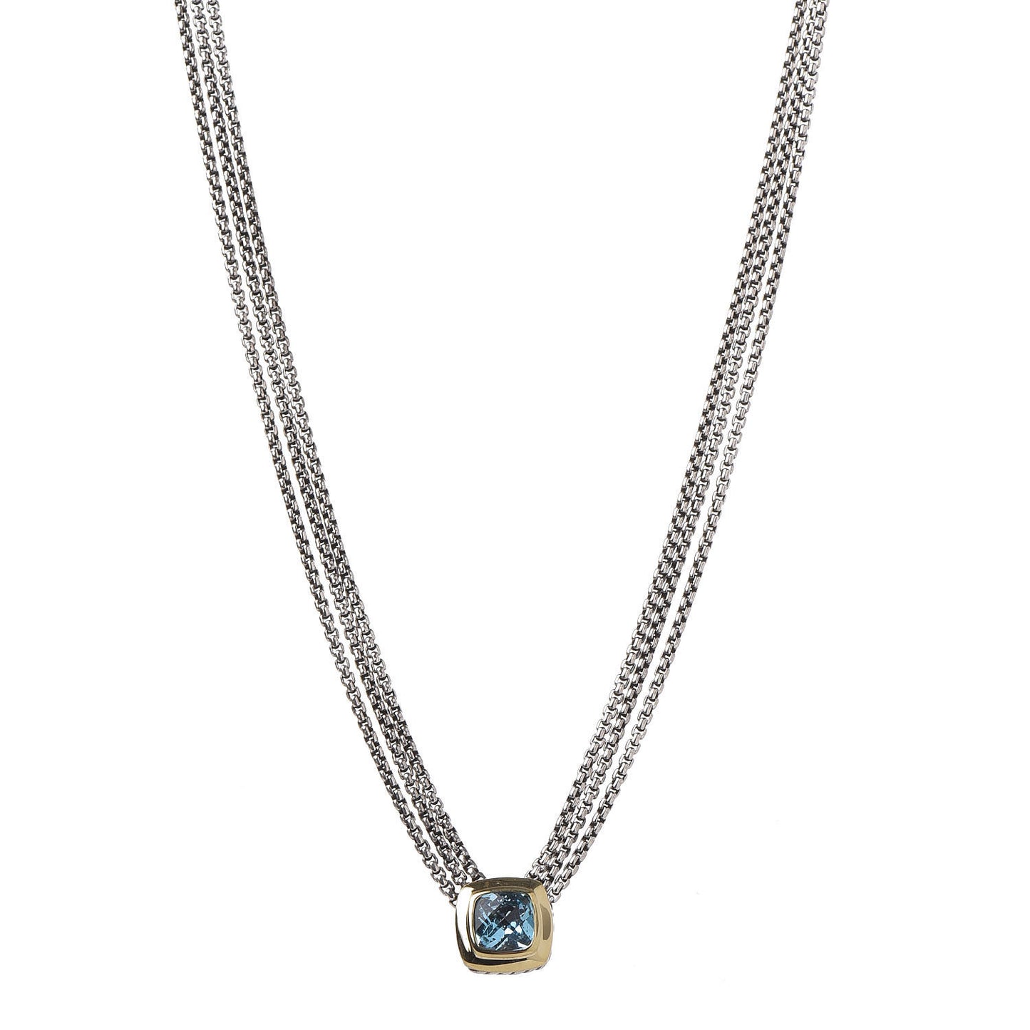 Sterling Silver 18K Yellow Gold Blue Topaz Albion Multi-Strand Pendant Necklace
