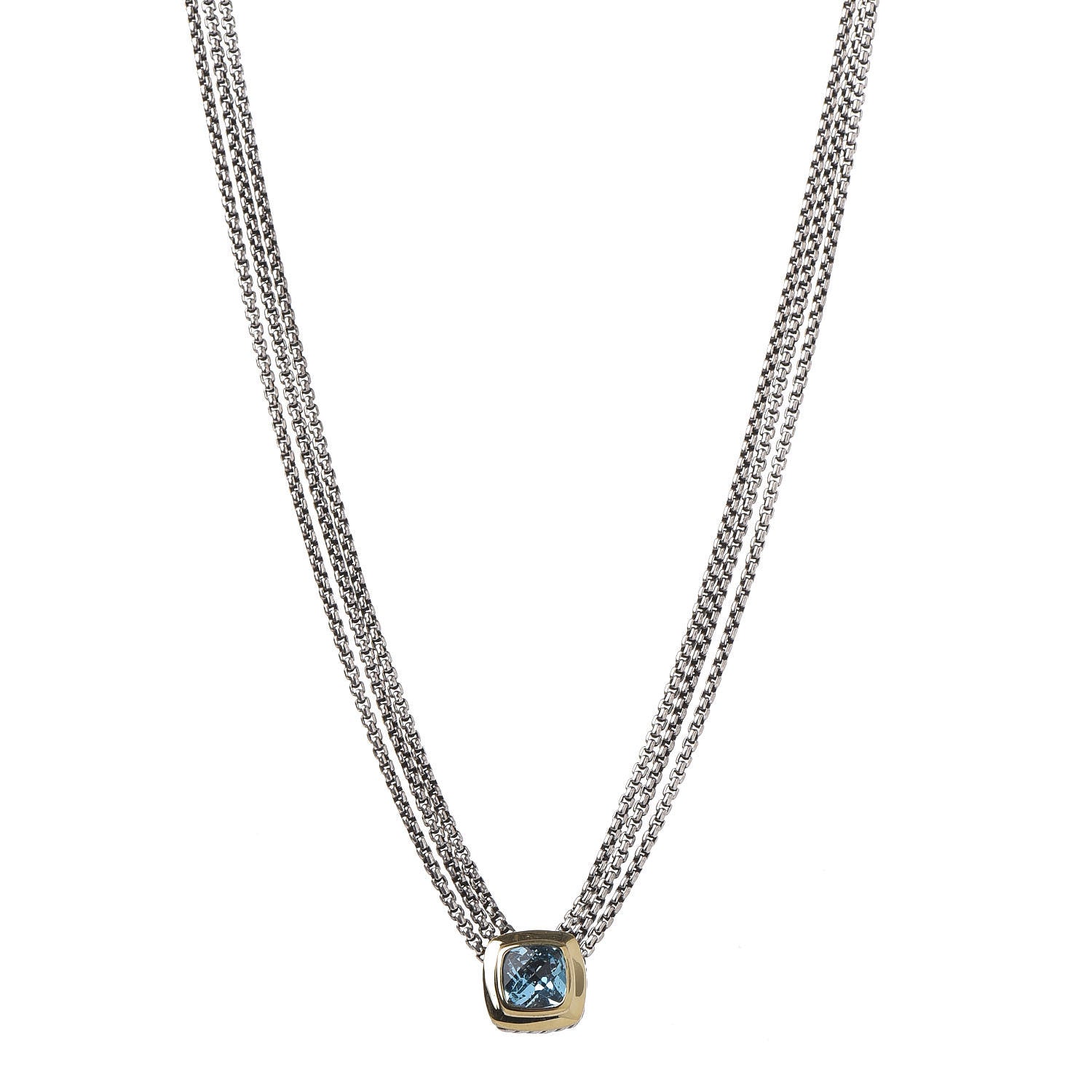 David Yurman Sterling Silver 18K Yellow Gold Blue Topaz Albion Multi-Strand Pendant Necklace 1 of 6