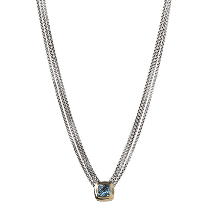 David Yurman Sterling Silver 18K Yellow Gold Blue Topaz Albion Multi-Strand Pendant Necklace 1 of 6