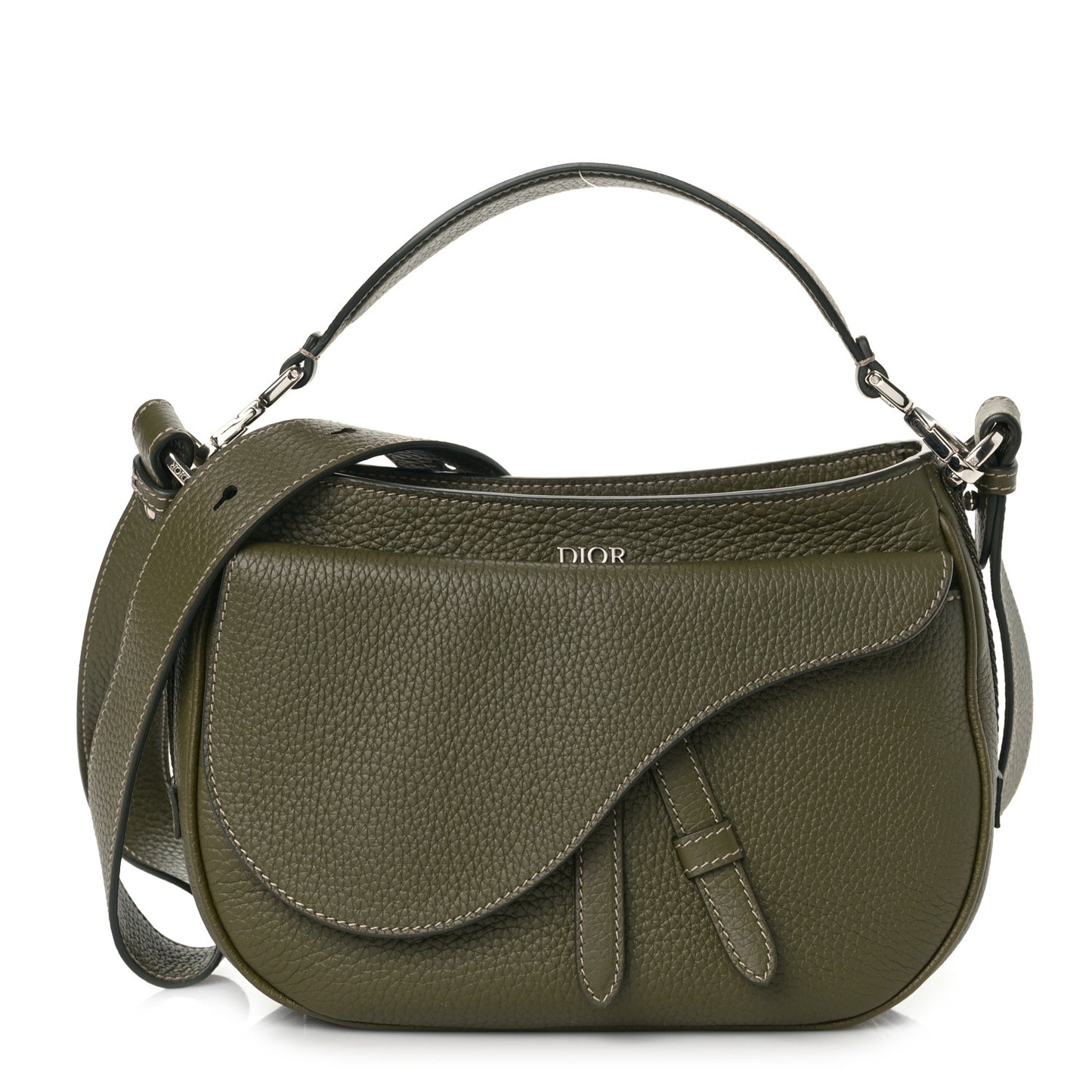 Grained Calfskin Mini Soft Saddle Bag Olive