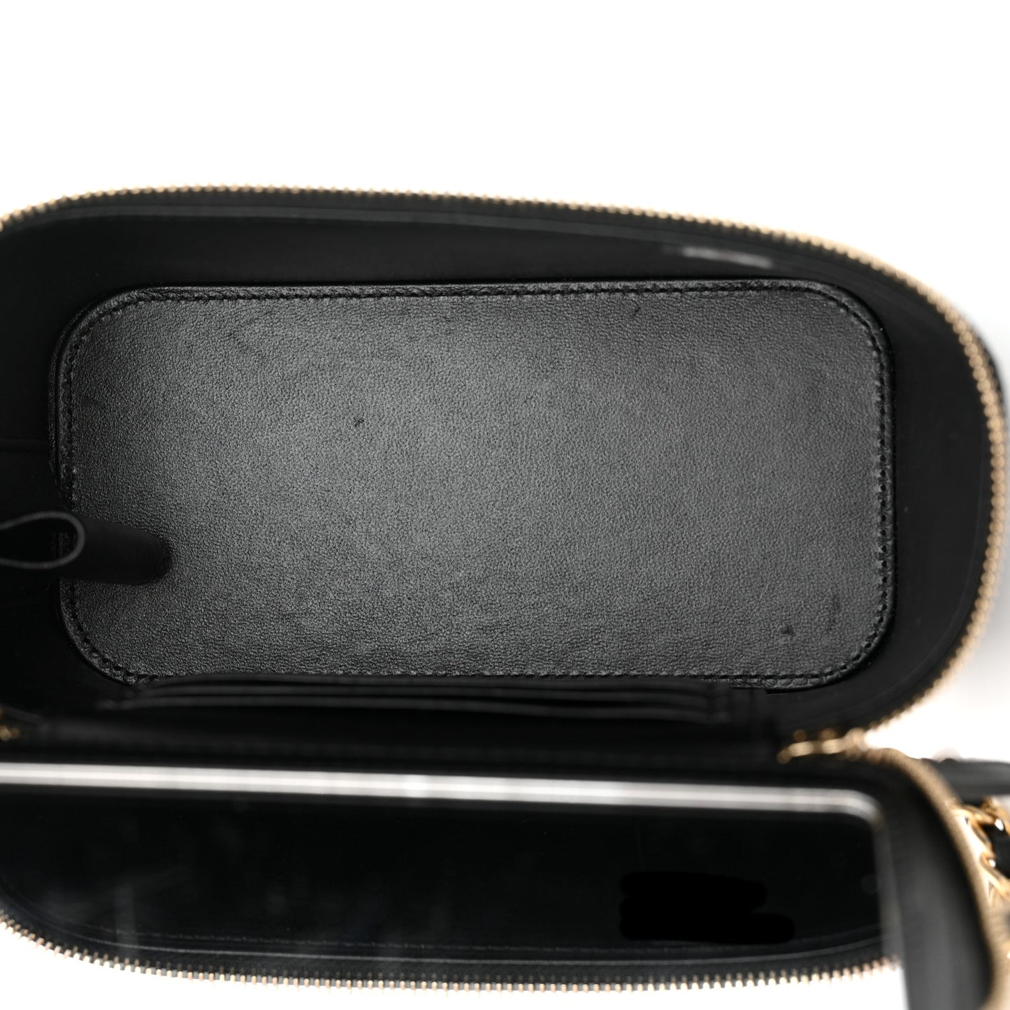 Lambskin Quilted Metal Small Top Handle Vanity Case With Chain Black