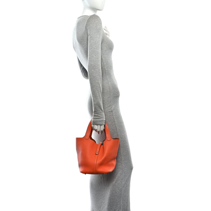Hermes Taurillon Clemence Picotin Lock 22 MM Orange 2 of 10