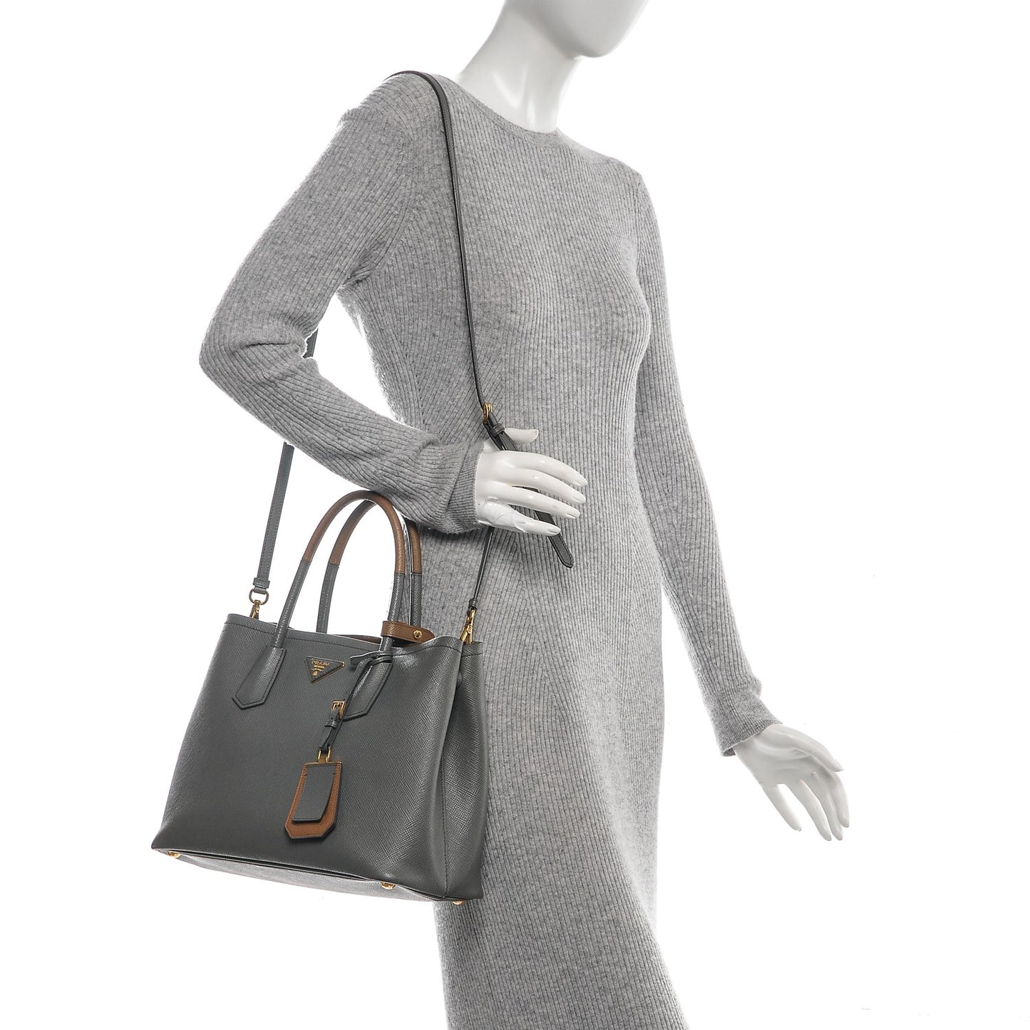 Saffiano Cuir Small Bi-Color Double Bag Marmo Caramel