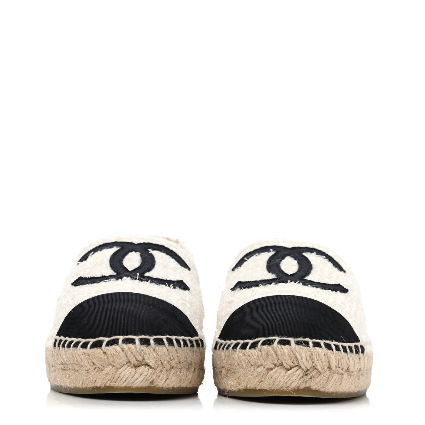Tweed Grosgrain CC Espadrilles 36 White Black