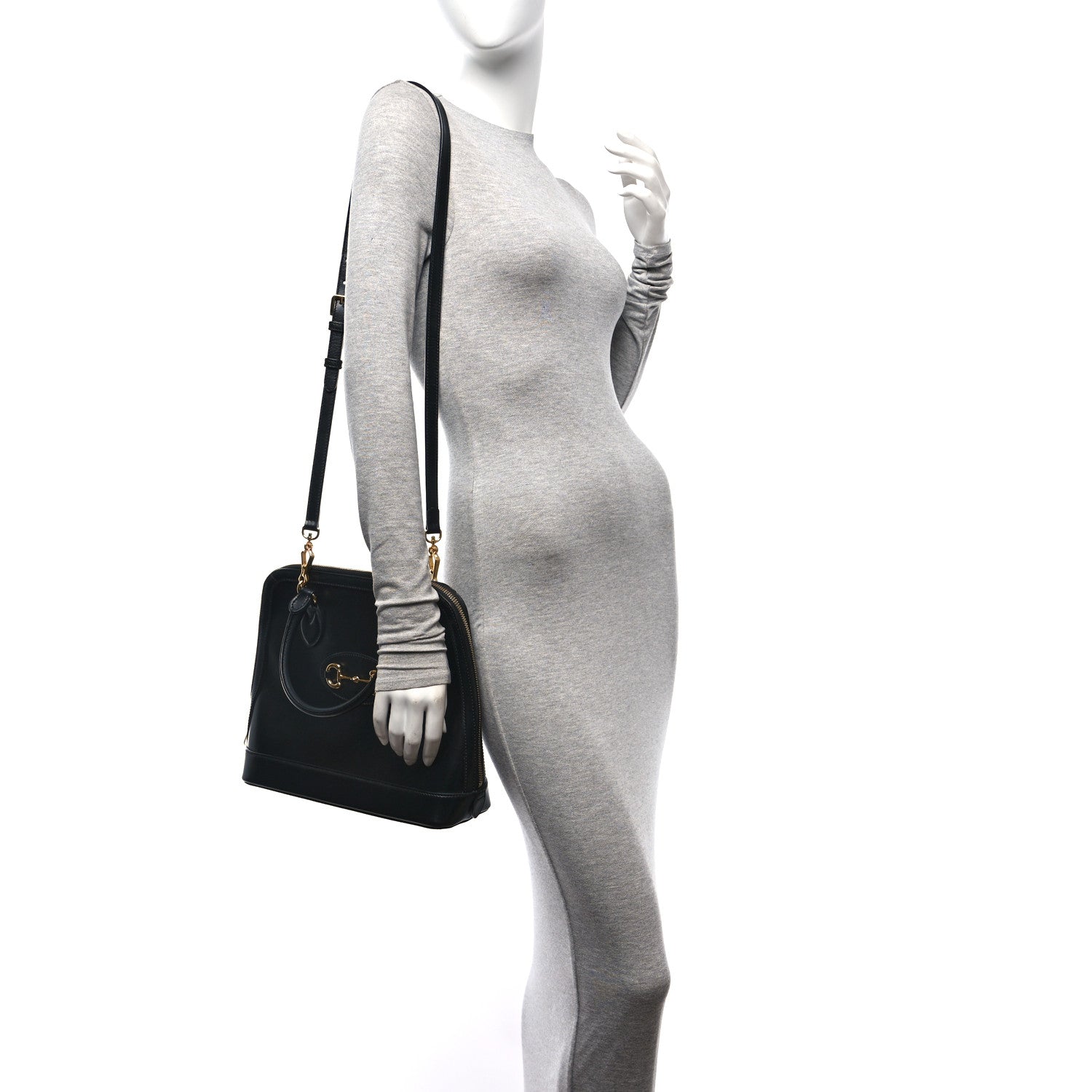 Gucci Boarded Plutone Calfskin Horsebit 1955 Top Handle Bag Black 2 of 11