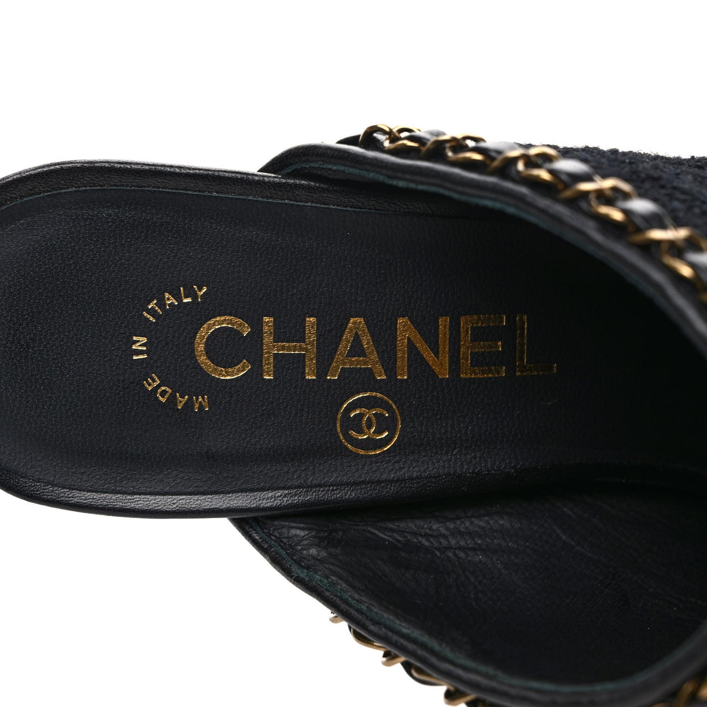 Tweed Grosgrain Cap Toe Chain Mule 39 Black
