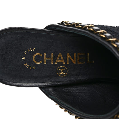 Chanel Tweed Grosgrain Cap Toe Chain Mule 39 Black 7 of 7