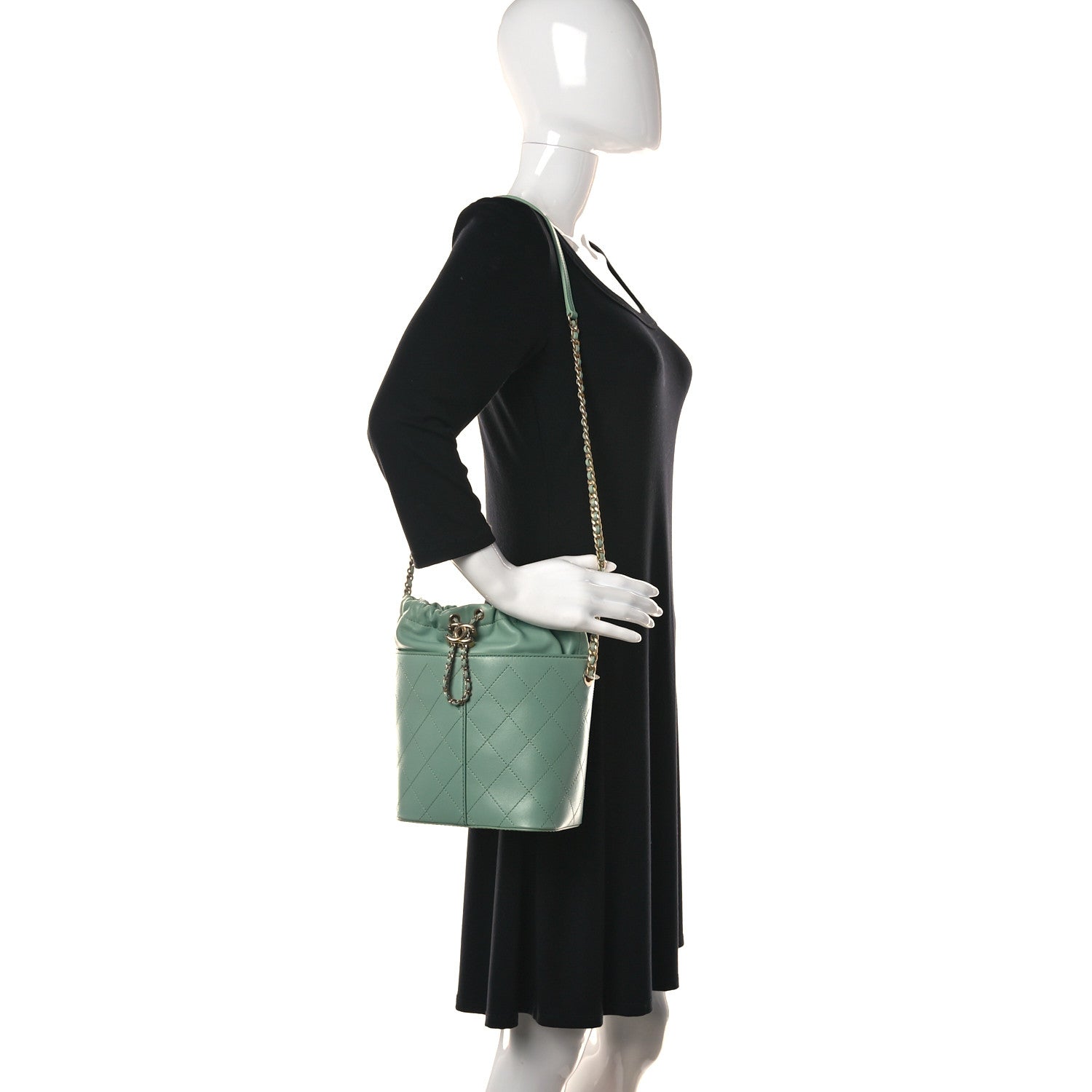 Chanel Caviar Bucket Drawstring Bag Light Green 2 of 11