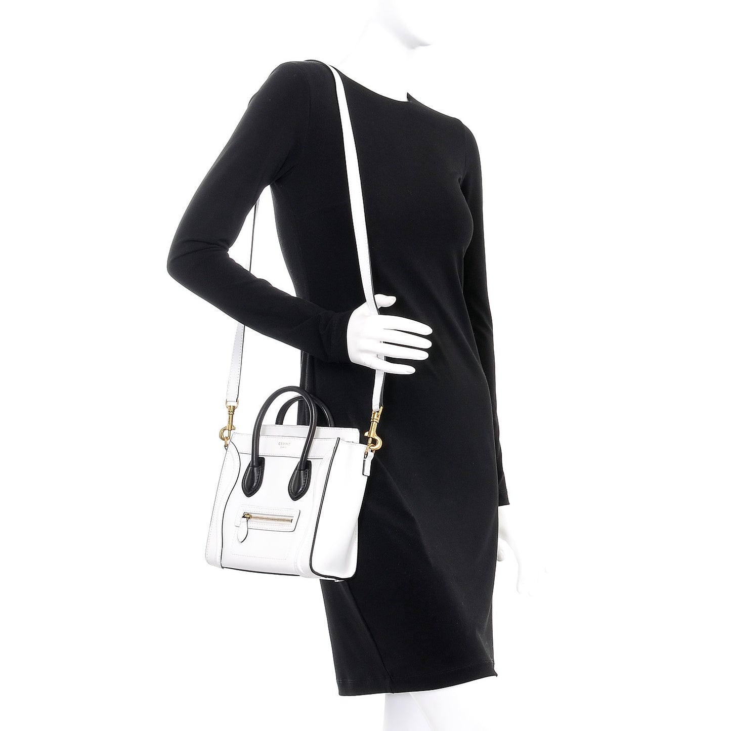 Satin Calfskin Nano Bi-Color Luggage White Black
