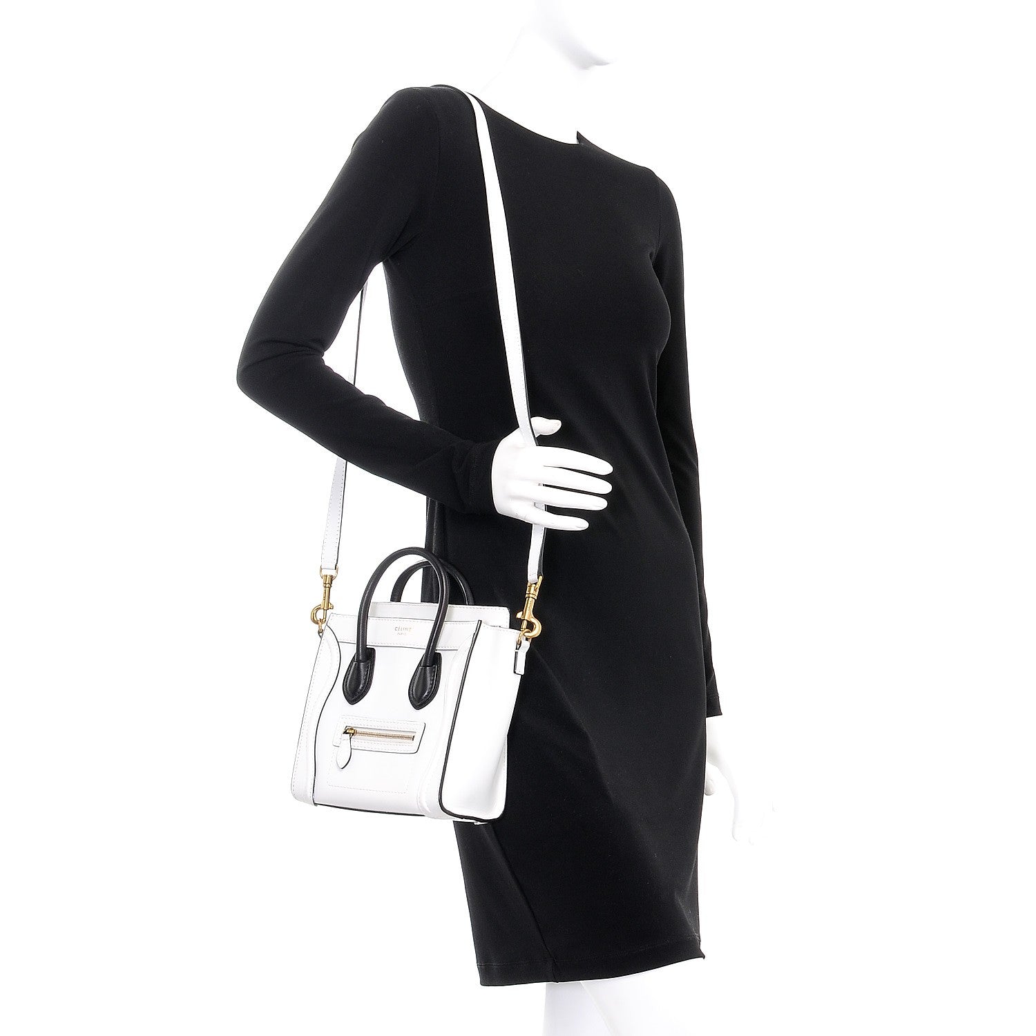 Celine Satin Calfskin Nano Bi-Color Luggage White Black 2 of 9