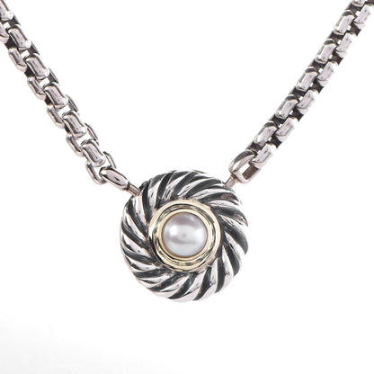 David Yurman Sterling Silver 14K Yellow Gold Pearl 12mm Cookie Pendant Necklace 4 of 6