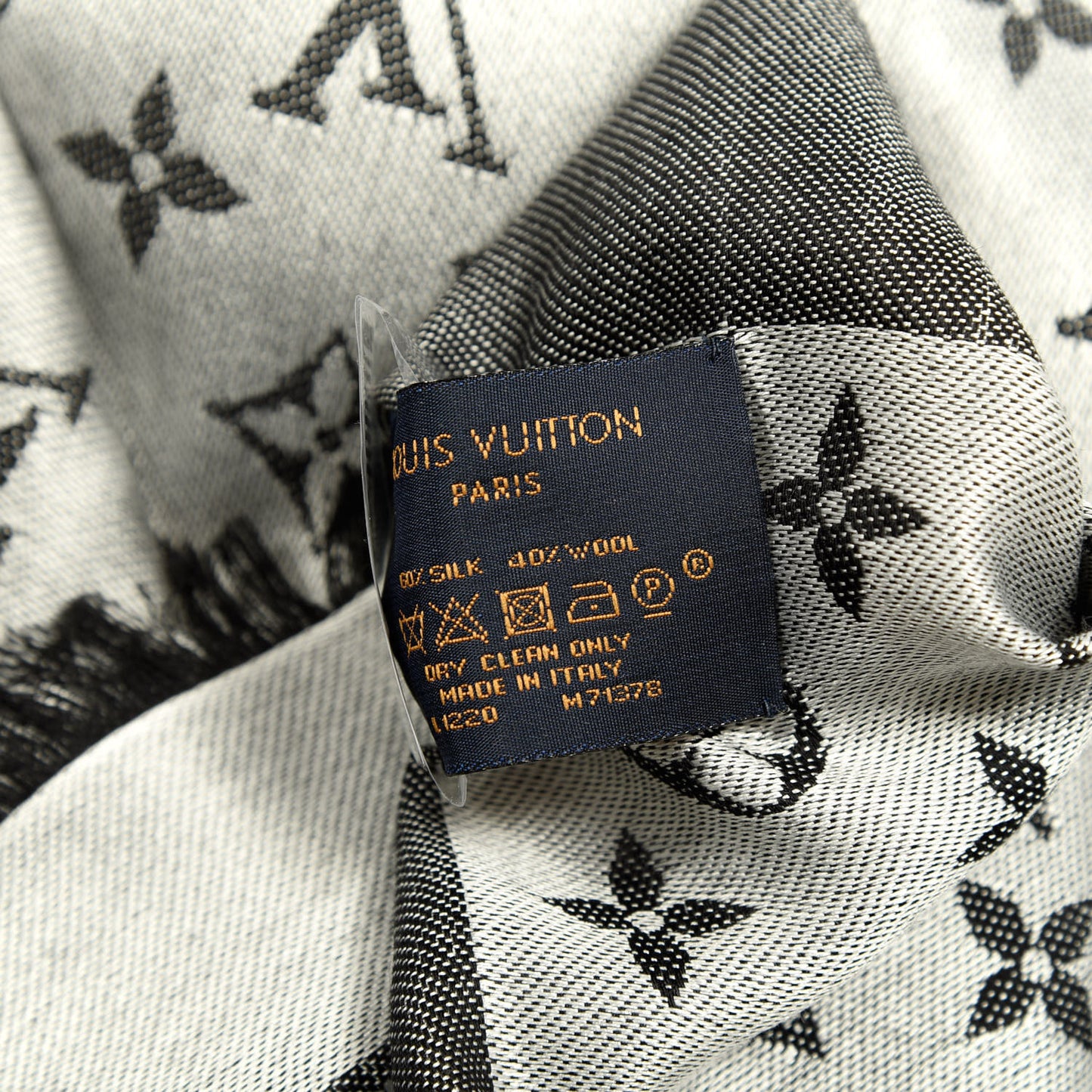 Silk Wool Monogram Denim Shawl Black