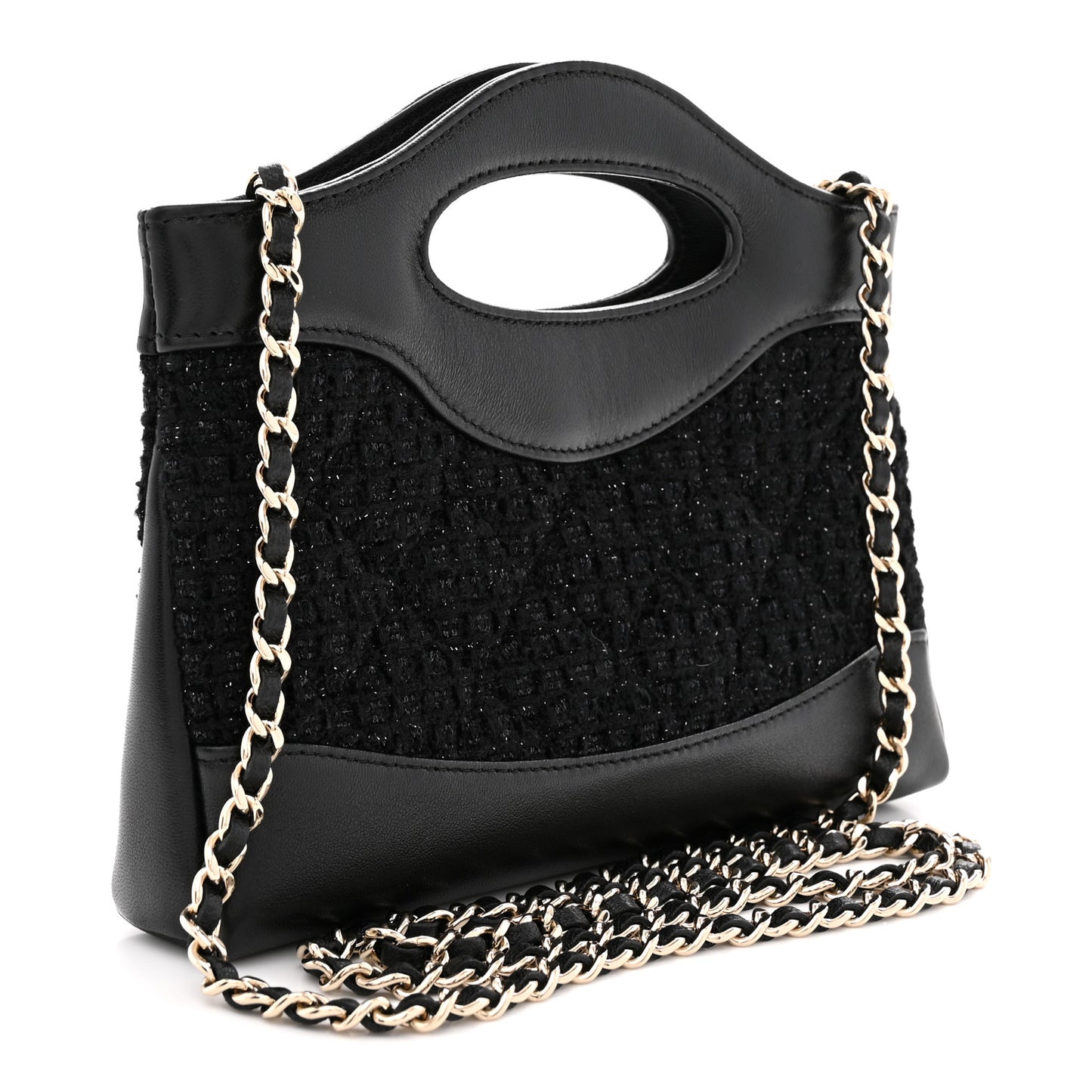 Tweed Calfskin Quilted Nano 31 Shopping Bag Black