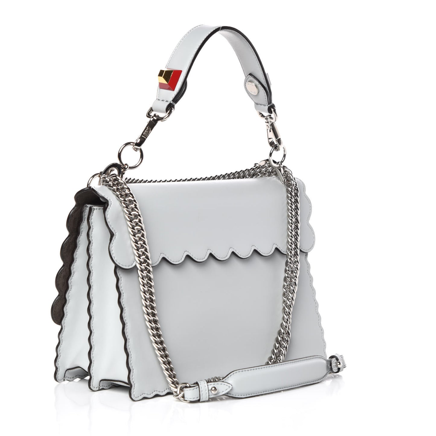 Vitello Liberty Scalloped Spike Studded Kan I Shoulder Bag Grigio Perla Multicolor