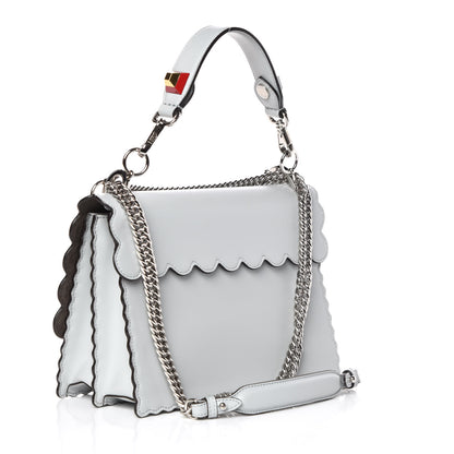Fendi Vitello Liberty Scalloped Spike Studded Kan I Shoulder Bag Grigio Perla Multicolor 4 of 11