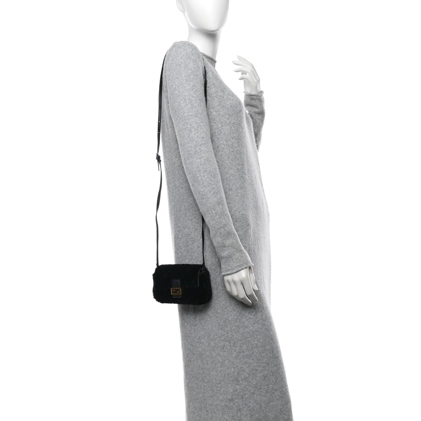 Shearling Shiny Nappa Micro Baguette Black