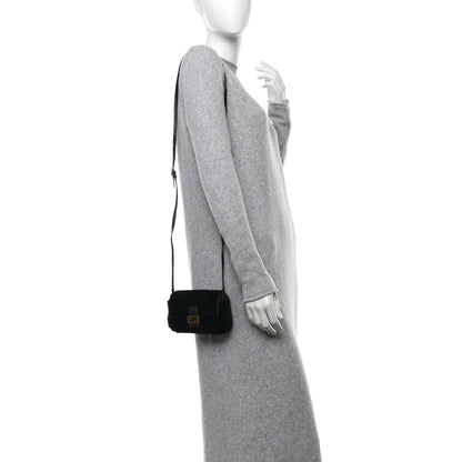 Fendi Shearling Shiny Nappa Micro Baguette Black 2 of 11