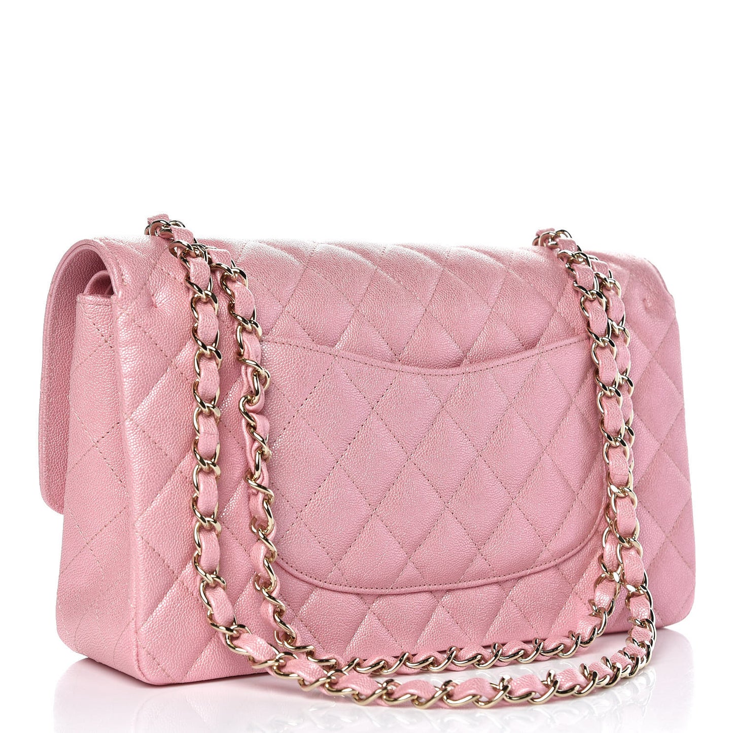 Iridescent Caviar Quilted Medium Double Flap Rose Pink