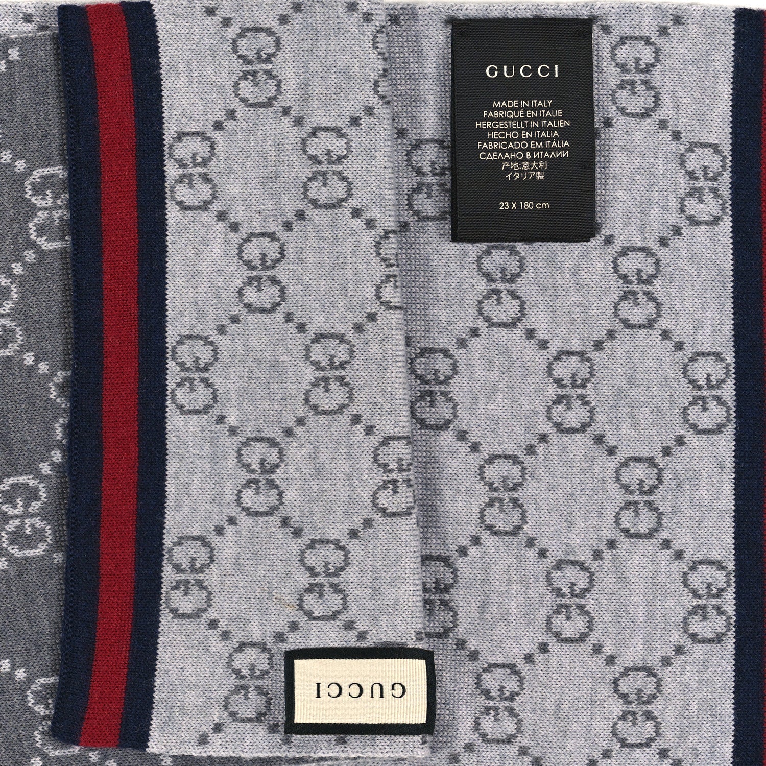 Gucci Wool Tricot GG Monogram Web Solange Scarf Graphite Light Grey 3 of 3