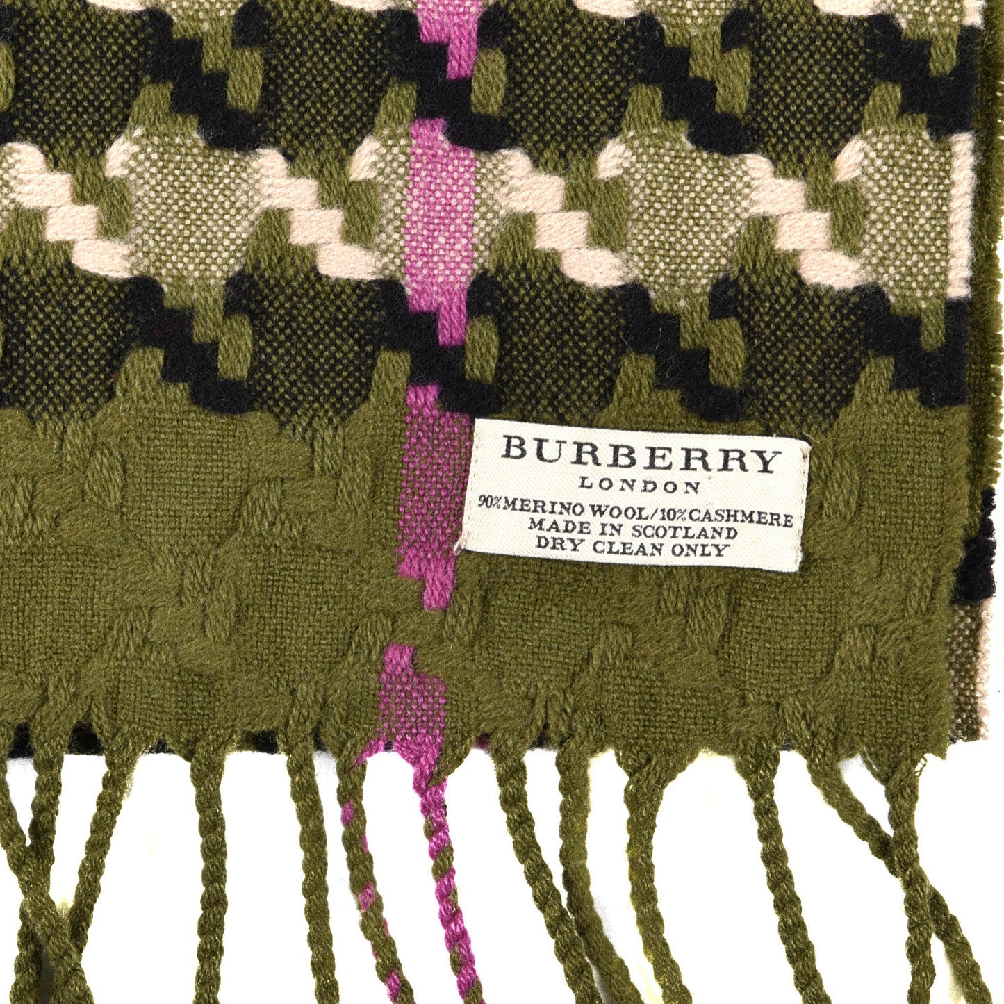 Cashmere Classic Check Fringe Scarf Green