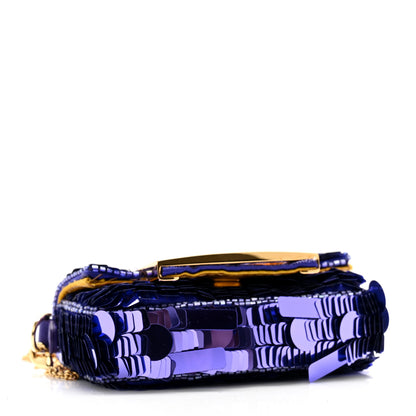 Fendi Sequin Paillettes Shiny Nappa Sex and the City Nano Maxi Buckle Baguette Charm Viola Purple 4 of 11